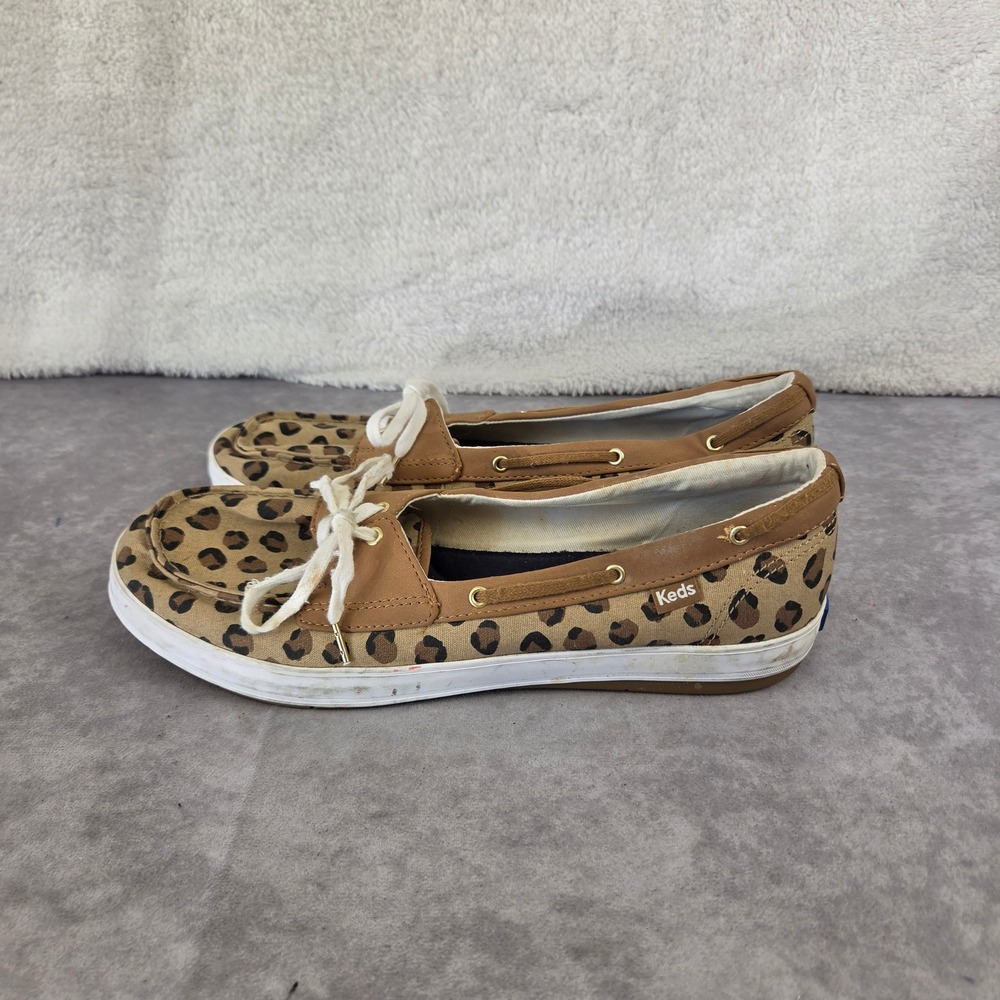 Keds Womens WF62471 Leopard Print Canvas Boat Shoes Brown Tan 11